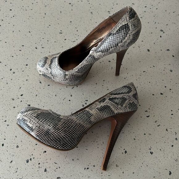 Steve Madden Flaash Leather Snake Print Platform Stiletto High Heels Sz 7.5 New - Picture 3 of 12